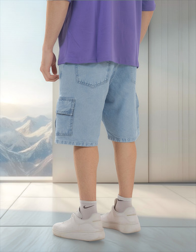 Bermuda Cargo Mom Rígido Hombre Ybr Jeans Nevado