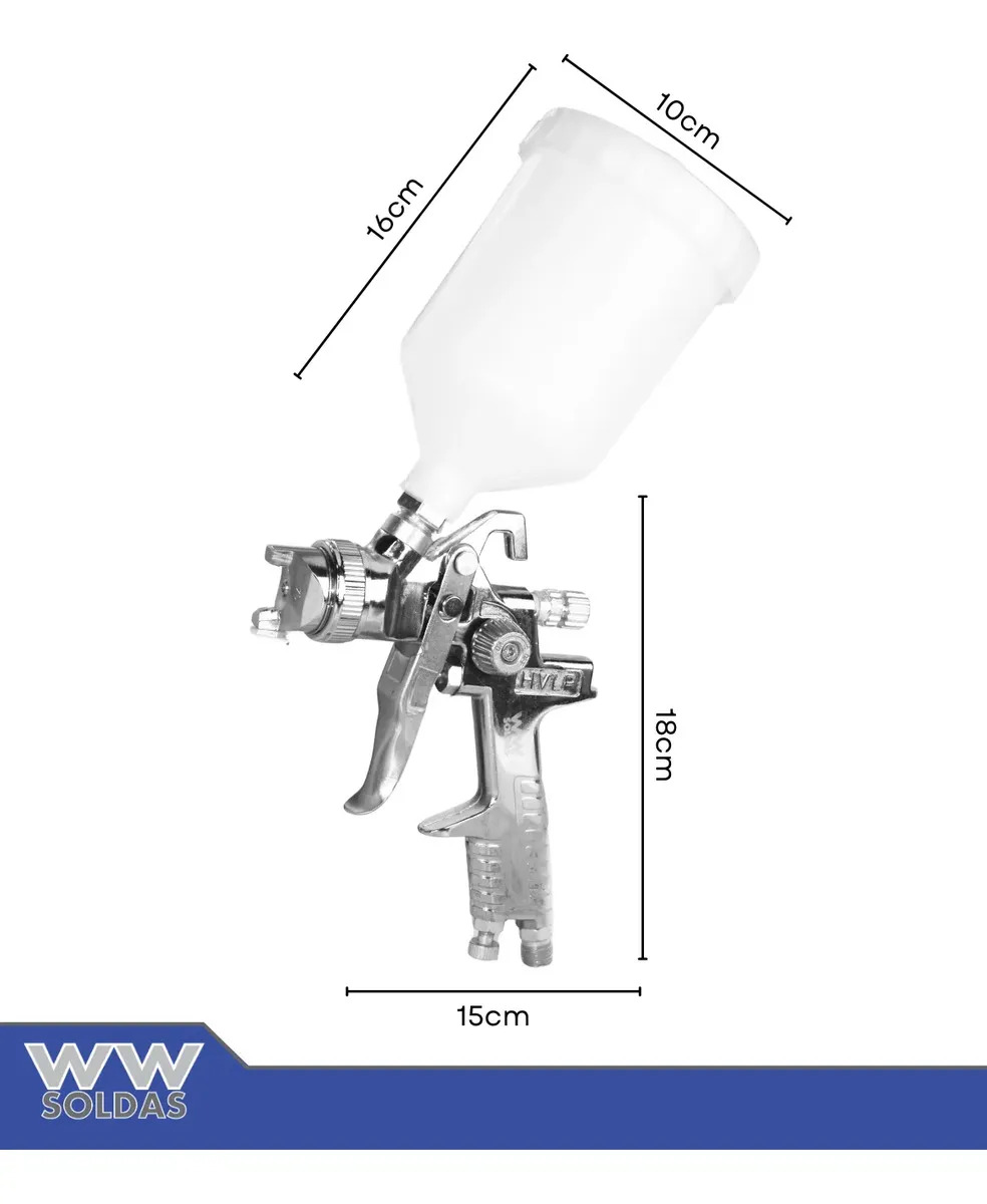 Pistola de pintura automotiva gravidade 1.4mm premium alta pressão cor cromado WWSoldas 827 3