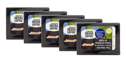 Jabon Carbon Activado Y Neem - Paq De 5