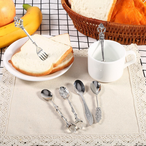 6 Unids/set Mini Cucharas De Café De Metal De Estilo Real Vi