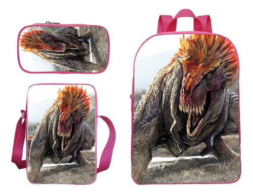 Mochila Pequeña Rosa 3d Dinosaur World De Tres Piezas Para N Color Red 05 Diseño De La Tela Backpack Shoulder Bag