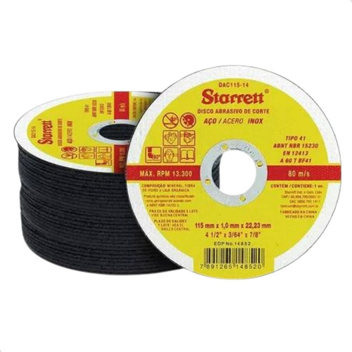 Disco De Corte Starrett 115mm X 1mm Aço Inox Pacote C/ 75 Pç