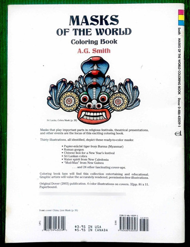 Mascaras Del Mundo Libro Para Colorear Masks Of The World