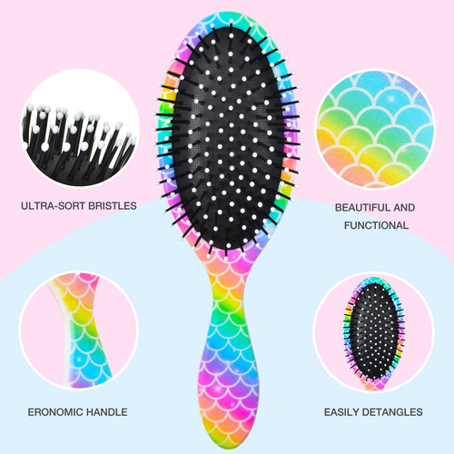Cepillo Sirena Arcoíris Desenredante Para Cabello Mmg