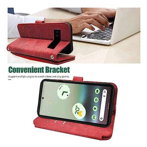 Funda Cartera Para Google Pixel 6a 5g 2022 Rojo Retro Leathe