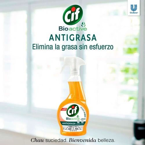 Imagen 3 de 3 de Limpiador Cif Bioactive Antigrasa Gatillo X 500 Ml