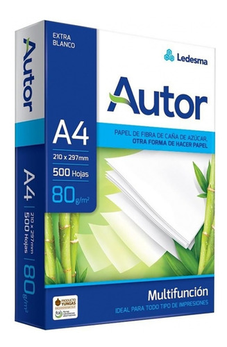 Imagen 1 de 3 de Resmas Papel Autor A4 80 Grs 500 Hojas