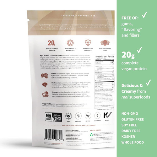 Sprout Living Epic Protein Coffee Mushroom, Vegana 494gr Sabor Café