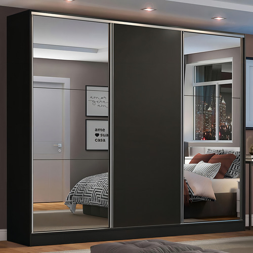 Ropero Closet Madesa Royale 3 Puertas 2 Espejo Color Negro 01
