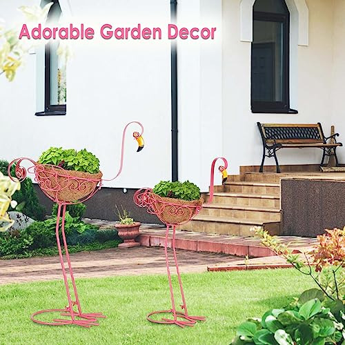 Conjunto De 2 Maceteros De Metal Color Rosa Con Forma De Fla