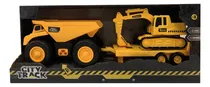 Comprar Camion A Pila City Track Con Remolque Luz Y Sonido En Mca Color Amarillo Personaje Camion De Transporte