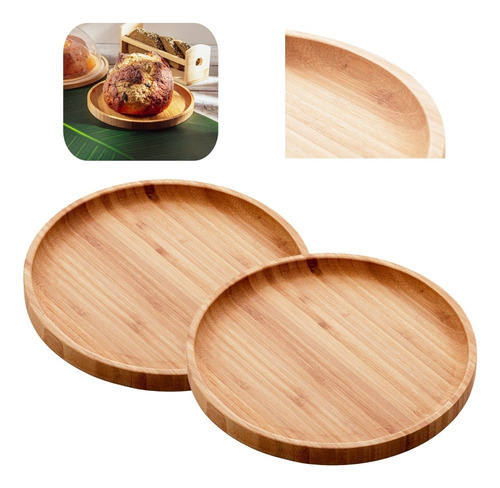 Kit 2 Bandeja Bambu Redonda Cozinha Petisqueira Tábua 20cm Cor Bambu Claro