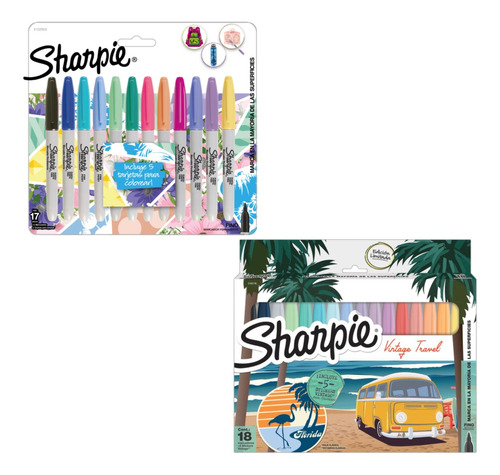 Kit Sharpie Marcadores Pastel X12 + Vintage Travel X18 Color