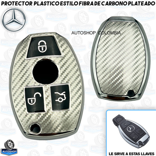 Forro Protector Llave Mercedes Benz Plastico Fibra Plateado