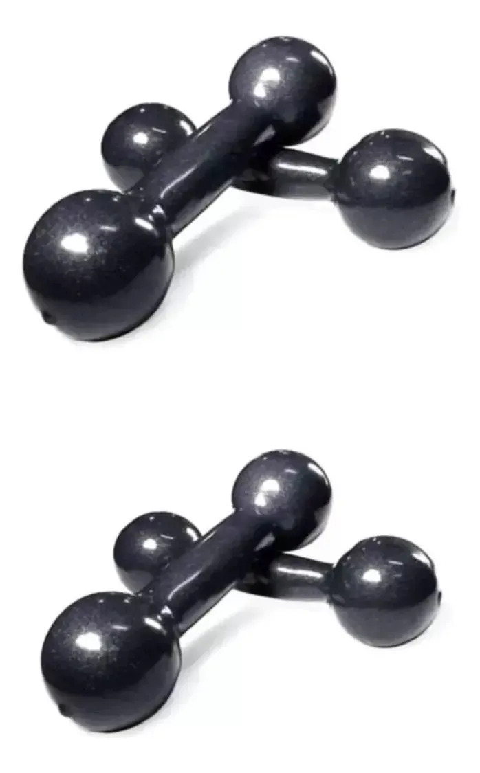 Kit Combo Par Halter 1 Kg + Par Halter 2 Kg Emborrachado Cor Preto