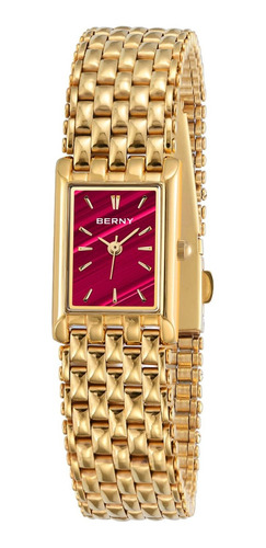 Reloj Mujer Berny 2166l-rd Cuarzo Pulso Dorado En Acero