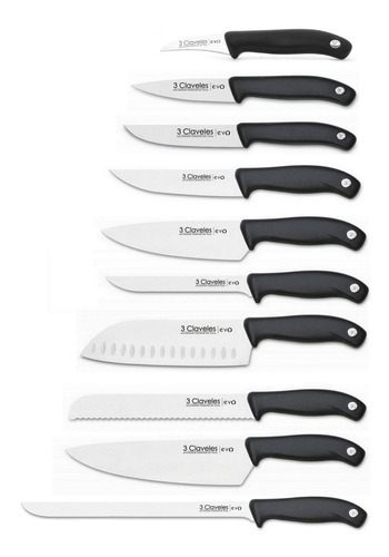 Set Combo Completo 10 Cuchillos 3 Claveles Evo Chef  