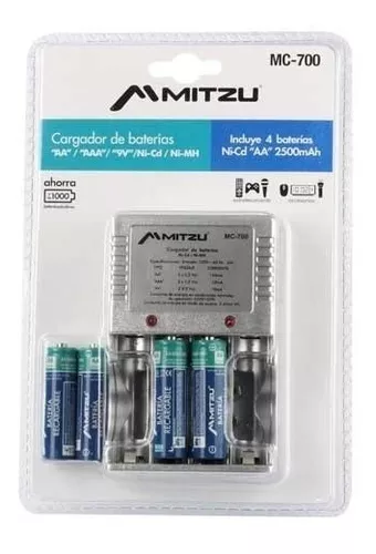 Mitzu® Cargador de pilas AA, AAA y 9V incluye 2 pilas AA y clavija