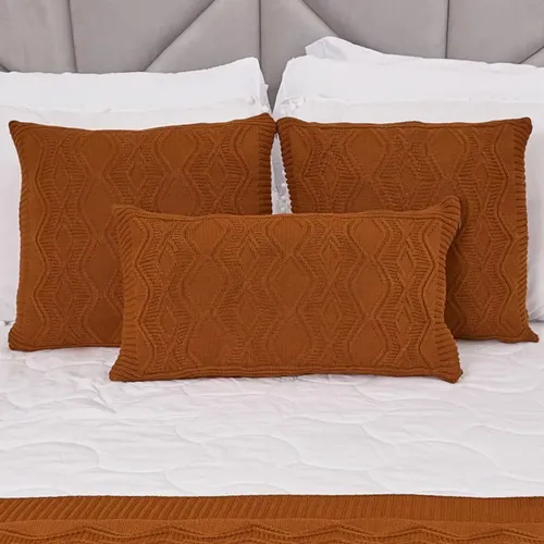 Kit 3 Capas De Almofadas Tricot Decorativa Sofá Cama Aran