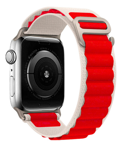 Pulseira Loop Para Watch Apple Ultra Alpine Alpinista Nylon Cor Vermelho/Branco - 42mm 44mm 45mm 49mm