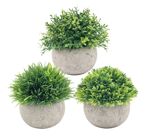 A Maceta Con Planta Artificial Pequeña Y Verde, 3 Unidades