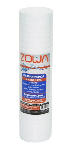 Cartucho Celulosa De 25  Desbarrador-retiene Particulas Zowa