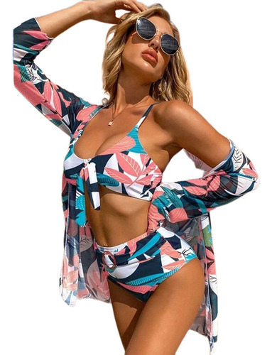 Printed Three Piece Bikini Swimsuit