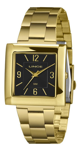 Relógio Feminino Dourado Preto Quadrado Lince