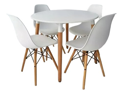 Juego De Comedor Mesa Redonda 90cm + 4 Sillas Eames