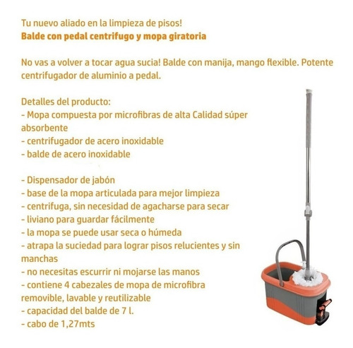 Balde Centrifugado A Pedal Mopa Limpieza Pisos