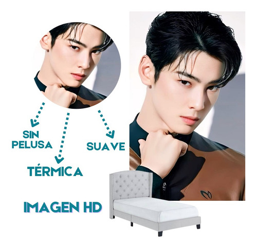 Frazada Cobija Cha Eun Woo Individual Sublimada Ultra Suave Blanco Nunu