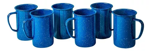 Juego 6 Tazas Para Café De Peltre Azul Jaspeado 360 Ml Cinsa