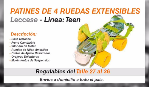 Imagen 2 de 7 de Patines Leccese Teen Extensibles De 4 Ruedas Metal 27 Al 36