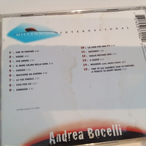 Cd Andrea Bocelli Romanza(millennium Internacional). (Usado)