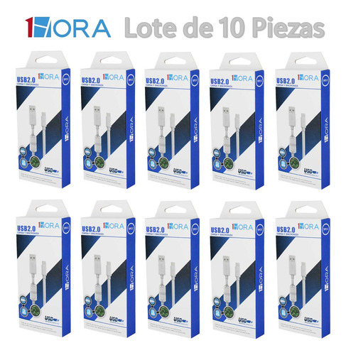 10 Cables Tipo C 1hora 1.5mts Carga Rapida Reforzado 2.0 Color Blanco