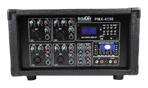Mezcladora Amplificada 4 Canales Romms Pmx-4150 150watts Rms