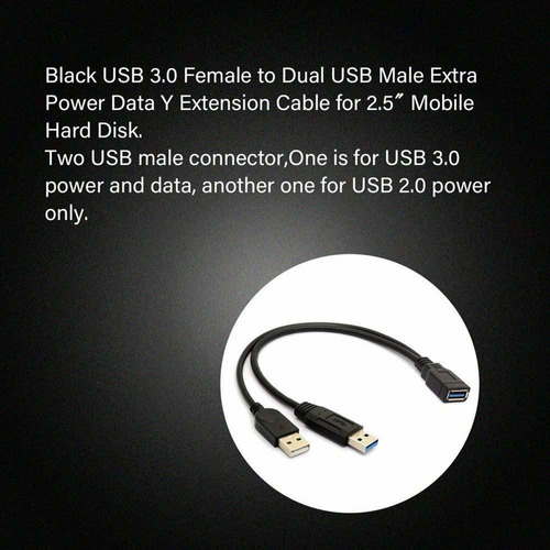 Cable De Extension Usb Hembra A Doble Usb Macho | Negro
