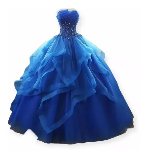 Vestido Quinceañera Bonito, Bordado Xv Años Azul Rey Envio G