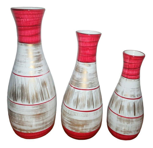 Trio Vasos Garrafas Grandes Em Cerâmica Fosca Decorativa Red