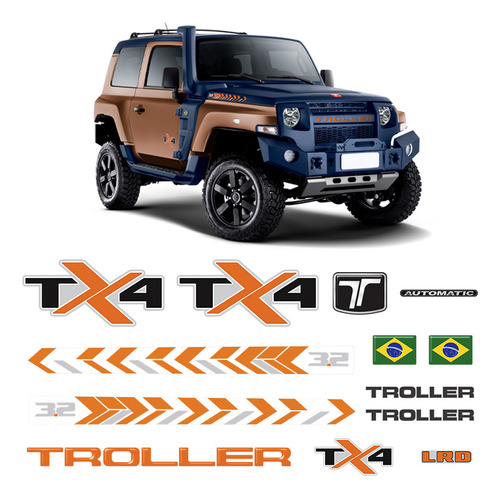 Kit Adesivos Troller Tx4 2020/2021 3.2 Lrd Emblemas Completo