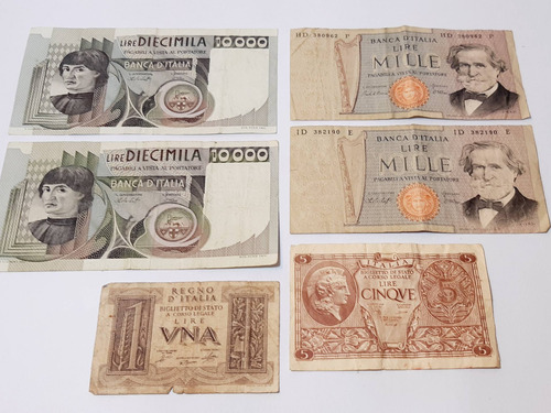 Billetes Italia '69 '76 6 Unidades Lote Antiguos 