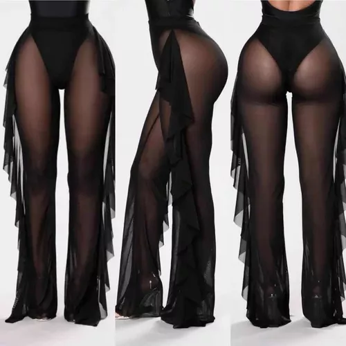 Pantalón Negro Transparente Olan Salida Playa Mujer Girlboss - $ 599.85