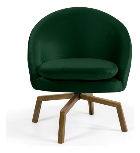 Poltrona Decorativa Base Ka Madeira Rafa B-303 Veludo Verde Cor Verde-escuro Desenho Do Tecido Liso