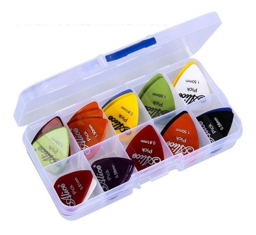 Set 40 Puas Plumillas Plectro Guitarra 0.58mm A 1.50mm Caja