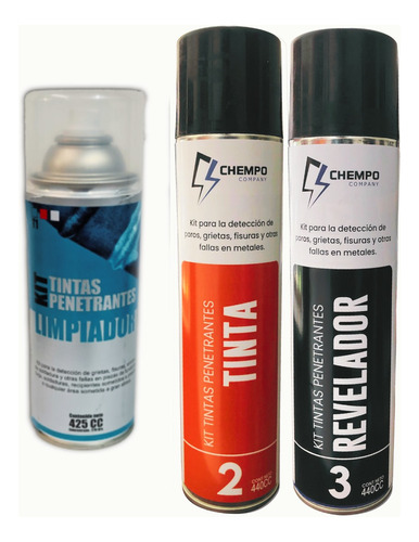 Kit Limpiador Tinta Revelador Aerosol Para Ensayo Soldaduras