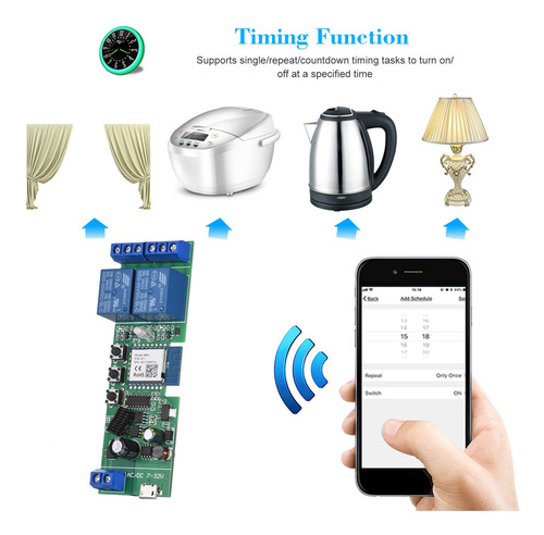 Imagen 8 de 9 de Tuya 2ch Dc5v/7-32v Wifi Interruptor Inalámbrico Relé Módulo
