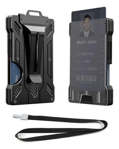 Cartera Rfid Fibra De Carbono Hombre Tarjetero Billetera Color Negro