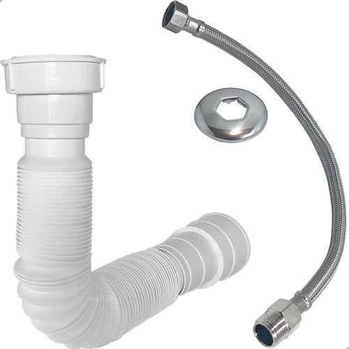 Sifão Sanfonado Universal E Engate Mangueira Flexível Inox 40cm Torneira Kit Pia Banheiro Cozinha Dona D.cor