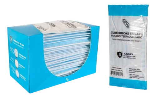  Cubrebocas Tricapa Azul Caja De 50 Pzas Iusa