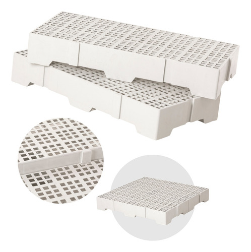 Kit 03 Estrado Pallet Plástico 82 Cm Com Encaixe - Branco